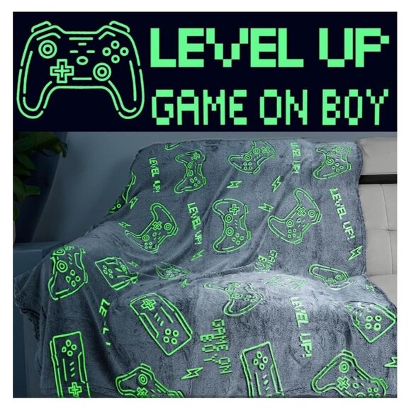 Glow In The Dark Flannel Blanket With Game Controller Design Throw 50" x 60" - Picture 4 of 6